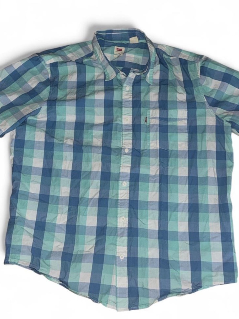 Levi's Blue & Aqua Plaid Short-Sleeve Button-Up Shirt Men’s XXL